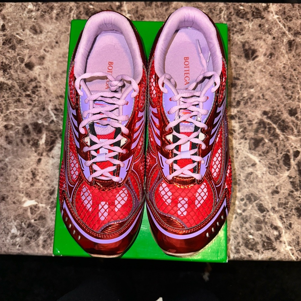 Bottega Veneta Red and Lavender Sneakers